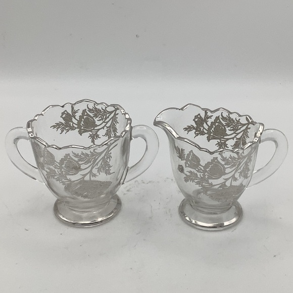 Vintage Sterling Silver Overlay Floral Poppy Glass Creamer and Sugar Set - Picture 1 of 12
